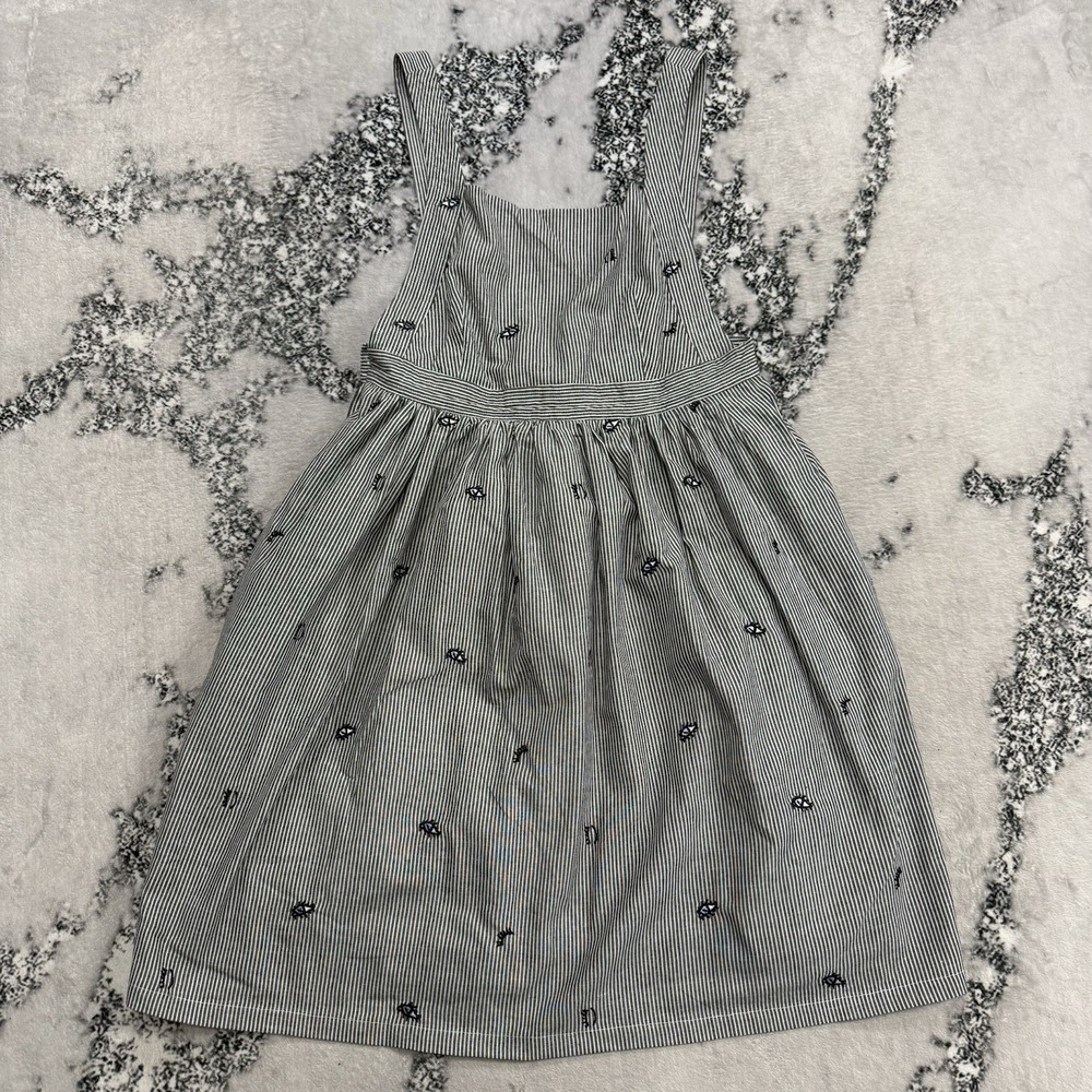 Frock Shop Dress Womens Large Gray Cotton Sleeveless Fit Flare Embroidered